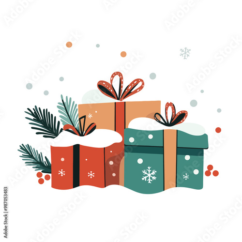 christmas gift boxes with snowflakes
