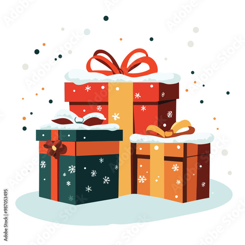 christmas gift boxes with snowflakes