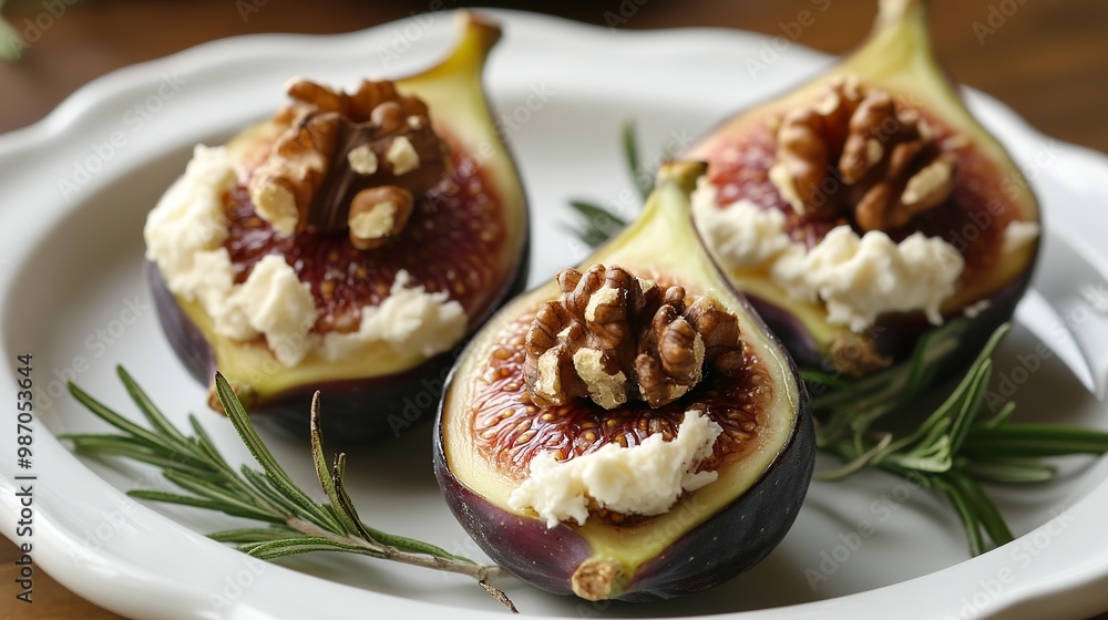 Goat cheese and walnuts stuffed in sweet and juicy figs. Goat cheese and walnuts stuffed in sweet and juicy figs.