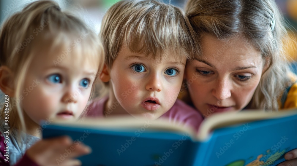Parent Reading Aloud to Kids with Engaged Expressions Parent Reading Aloud to Kids with Engaged Expressions