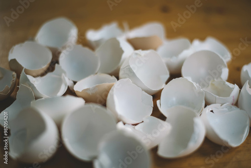 Eggshells on a wooden board