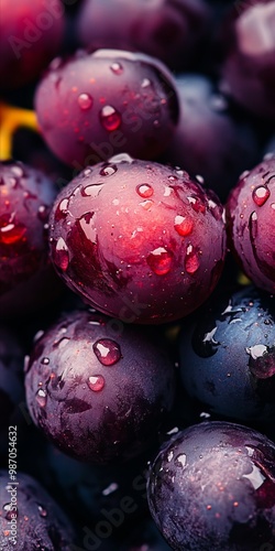 A bunch of grapes with water droplets on them