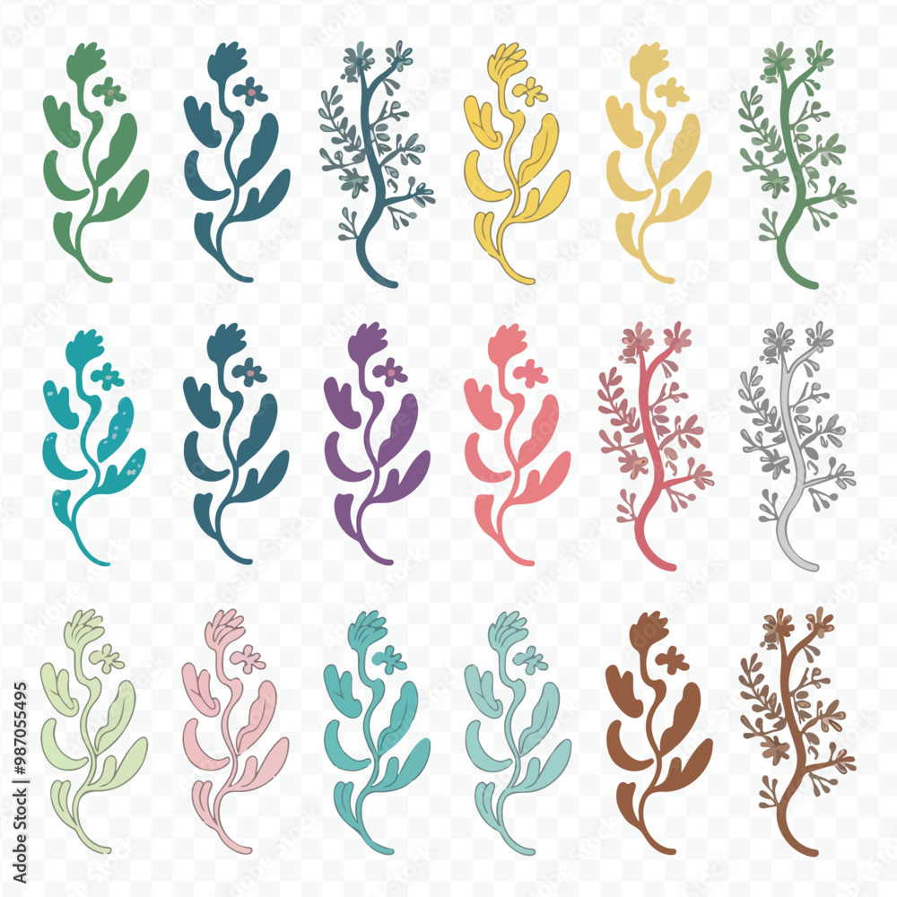 Fototapeta premium A collection Set of beautiful blooming wild flowers from the garden botanical chart Flowers floral pattern on transparent background