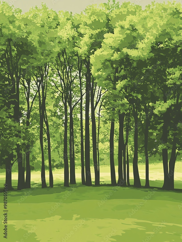 Obraz premium Lush green trees in a serene landscape