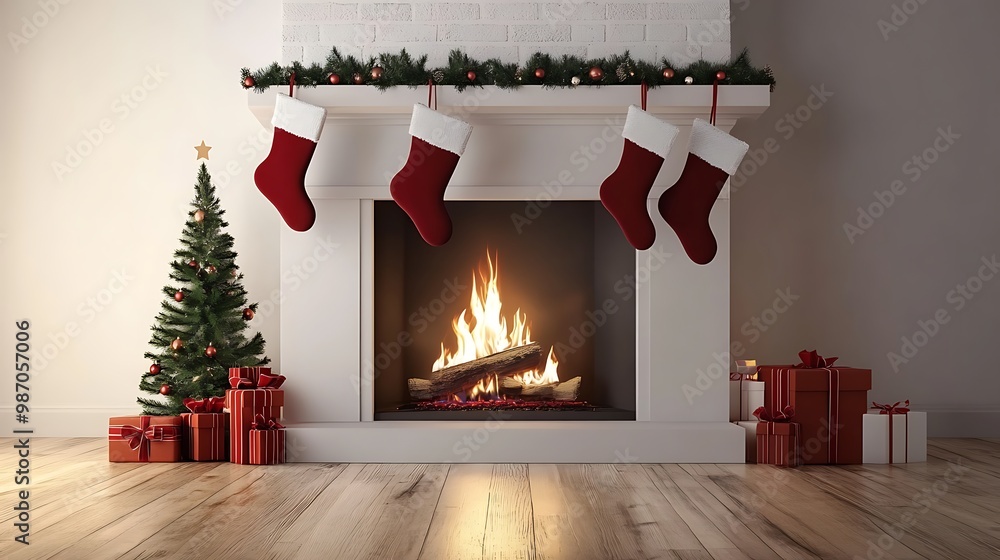 Minimalist Christmas Fireplace with Simple Stockings Minimalist Christmas Fireplace with Simple Stockings