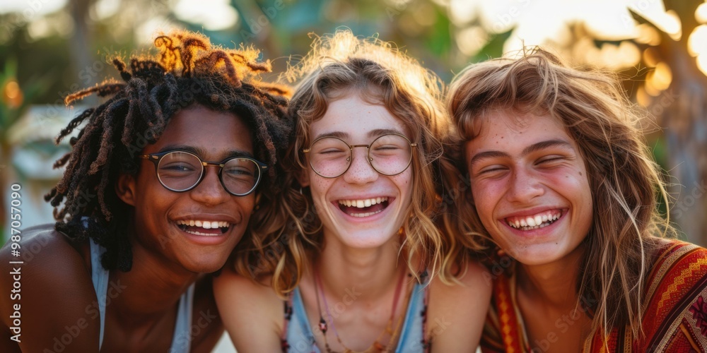 Three friends laughing together. AI. Three friends laughing together. AI.