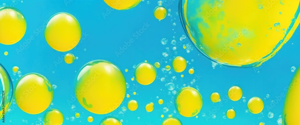 Cyan and yellow soap bubbles in paint abstract design colorful background Cyan and yellow soap bubbles in paint abstract design colorful background