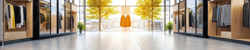 Fototapeta premium A high-end clothing store with customers shopping for Black Friday discounts.