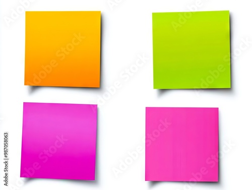 A set of four different colored sticky notes on a white background