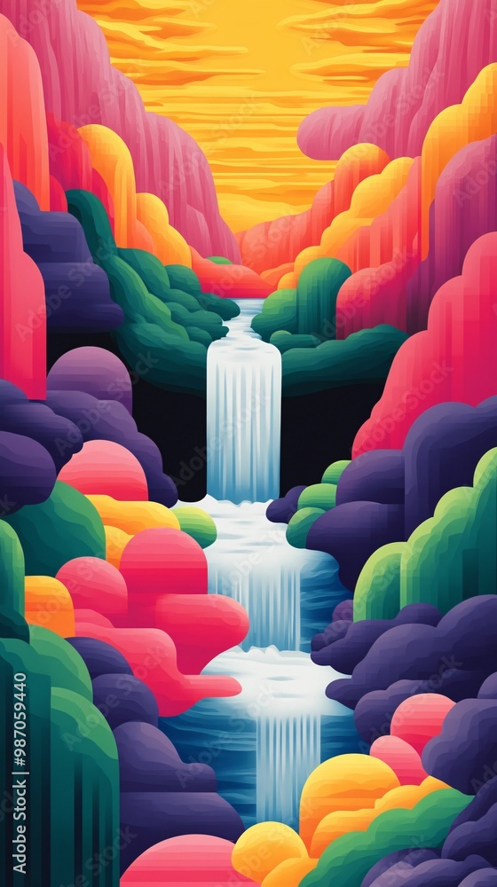 Obraz premium Vibrant waterfall in colorful valley.