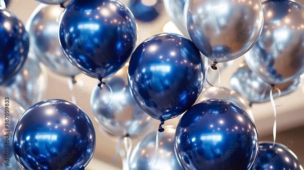 Sleek silver and navy blue balloons create a perfect backdrop for corporate event details enhancing professionalism while adding a festive touch to any business gathering Sleek silver and navy blue balloons create a perfect backdrop for corporate event details enhancing professionalism while adding a festive touch to any business gathering