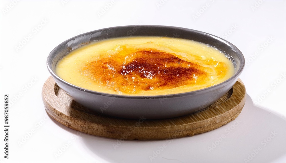 Spanish Food, Crema Catalana on white background isolated. Spanish Food, Crema Catalana on white background isolated.
