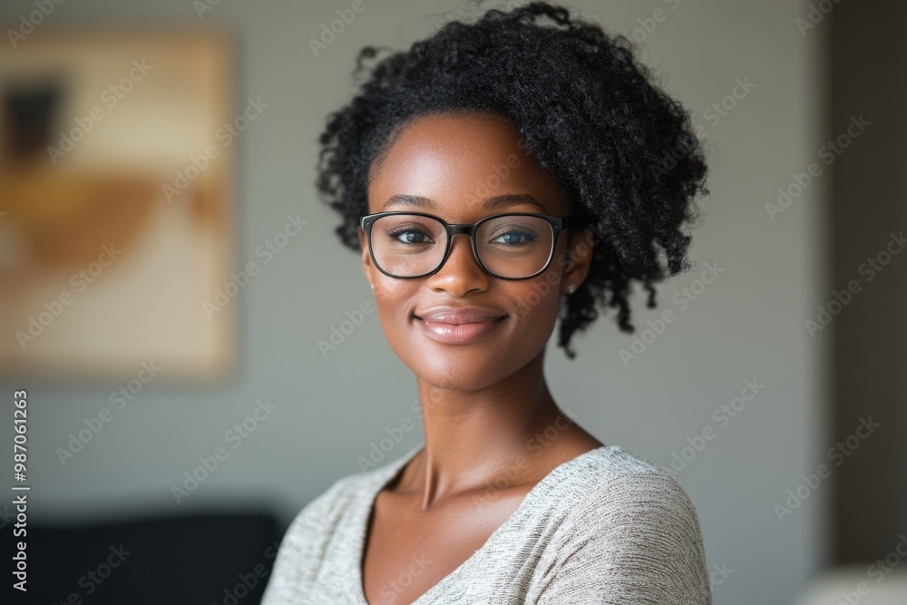 Confident young woman with glasses smiling indoors Confident young woman with glasses smiling indoors