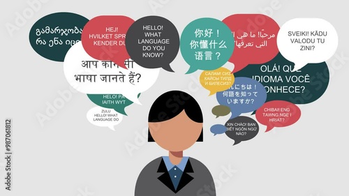 Multi language Concept. Woman talking different languages. Translation app. Vector concept. Technology
