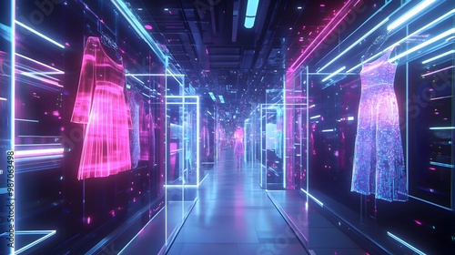 Cyber Monday Digital Fashion Showcase in Neon Infused Futuristic Landscape