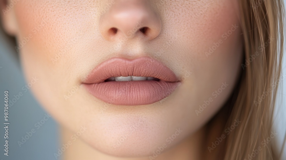 A woman with a pink lip color A woman with a pink lip color