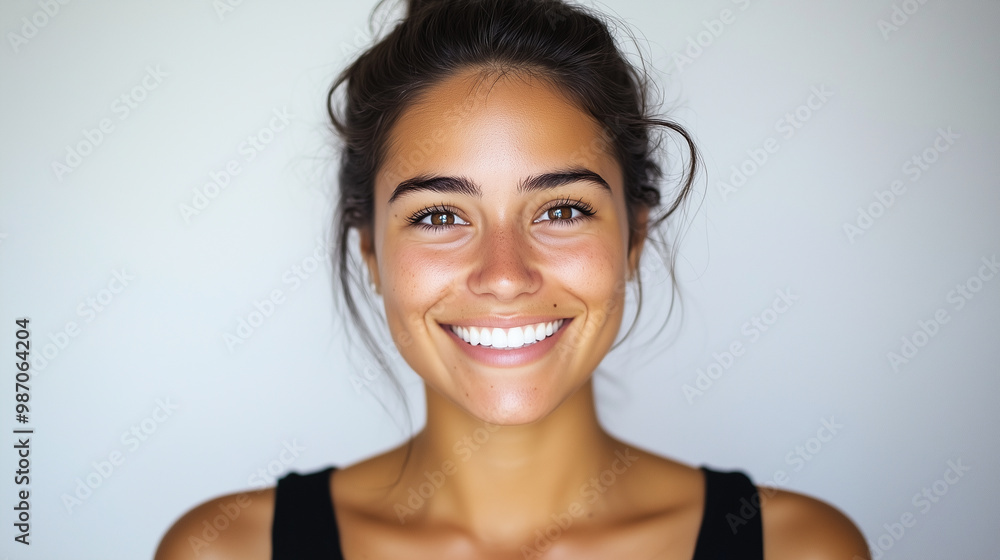 Fototapeta premium Joyful young woman with natural beauty, Generative AI