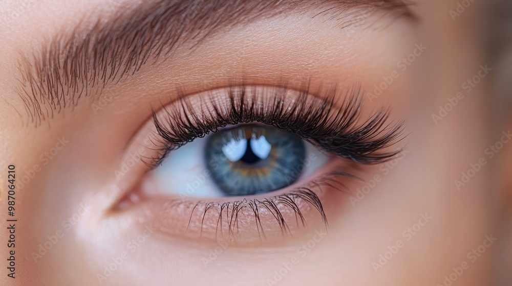 A woman with long eyelashes and a blue eye A woman with long eyelashes and a blue eye