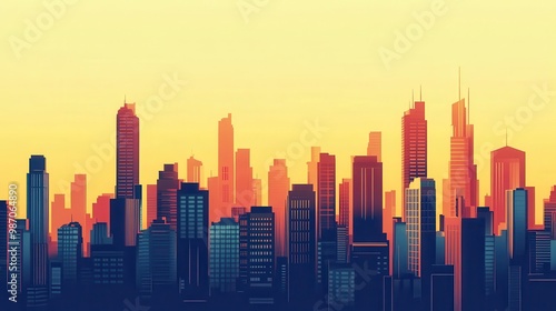 A vibrant city skyline at sunset, showcasing modern architecture and a colorful horizon, perfect for urban lifestyle themes.