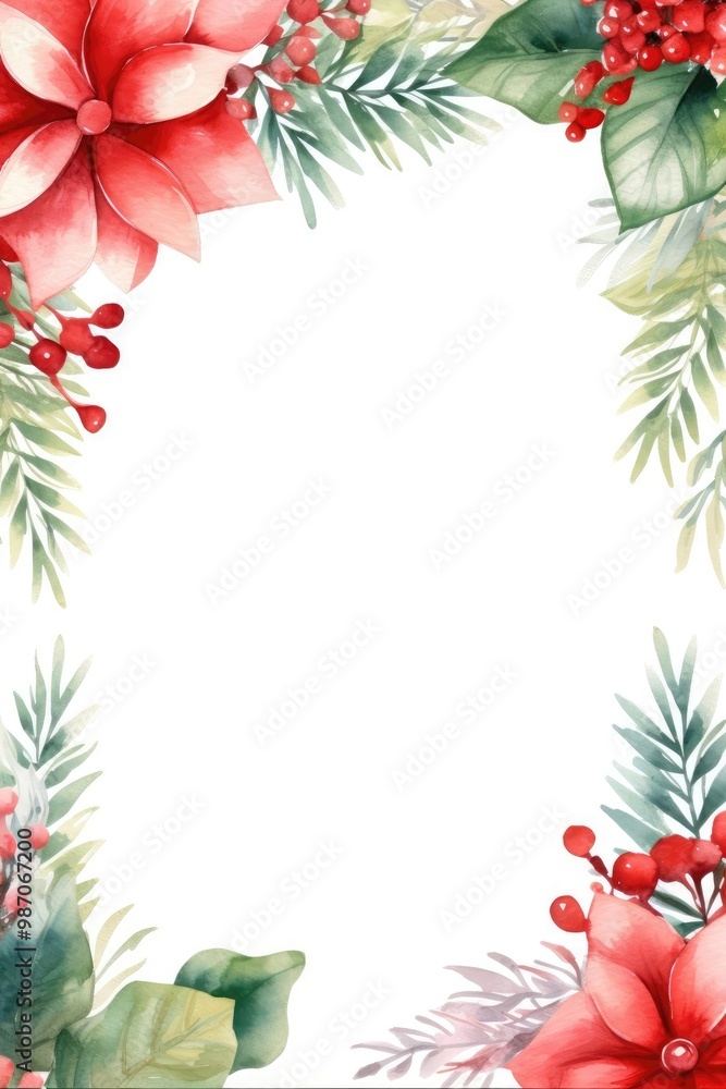 Christmas watercolor frame with winter branches, leaves and berries, illustration isolated on white background in vintage style. Festive frame for invitations or greeting cards. Christmas watercolor frame with winter branches, leaves and berries, illustration isolated on white background in vintage style. Festive frame for invitations or greeting cards.