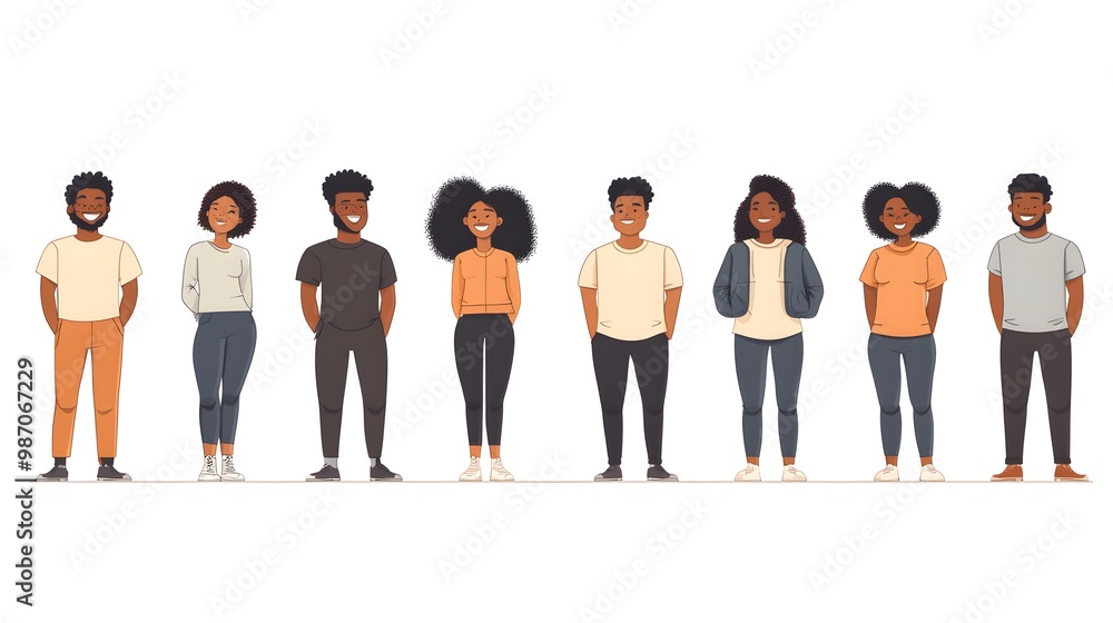 Diverse Group of Smiling Black People, Flat Vector Illustration. Diverse Group of Smiling Black People, Flat Vector Illustration.
