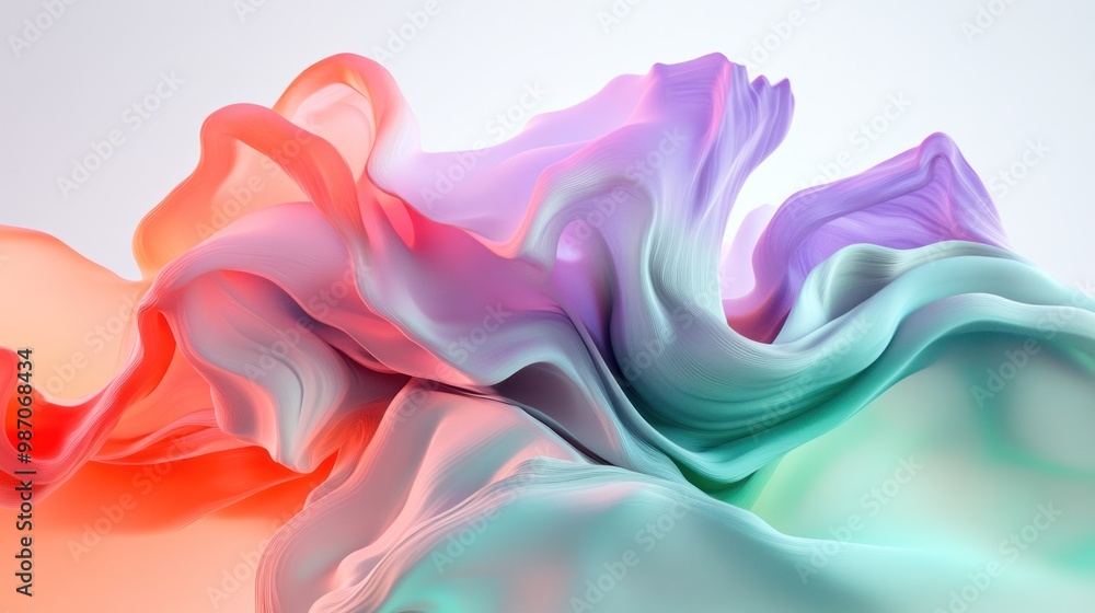Flowing 3D strokes in shades of coral, deep purple, and mint green, forming a smooth, abstract composition with swirling textures against a white background. Flowing 3D strokes in shades of coral, deep purple, and mint green, forming a smooth, abstract composition with swirling textures against a white background.