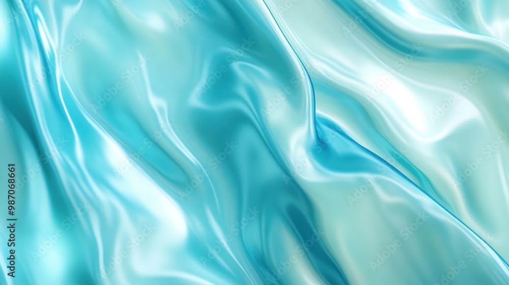 Fototapeta premium Glossy gradient background moving from sapphire blue to light teal, giving the illusion of a shiny, liquid surface.