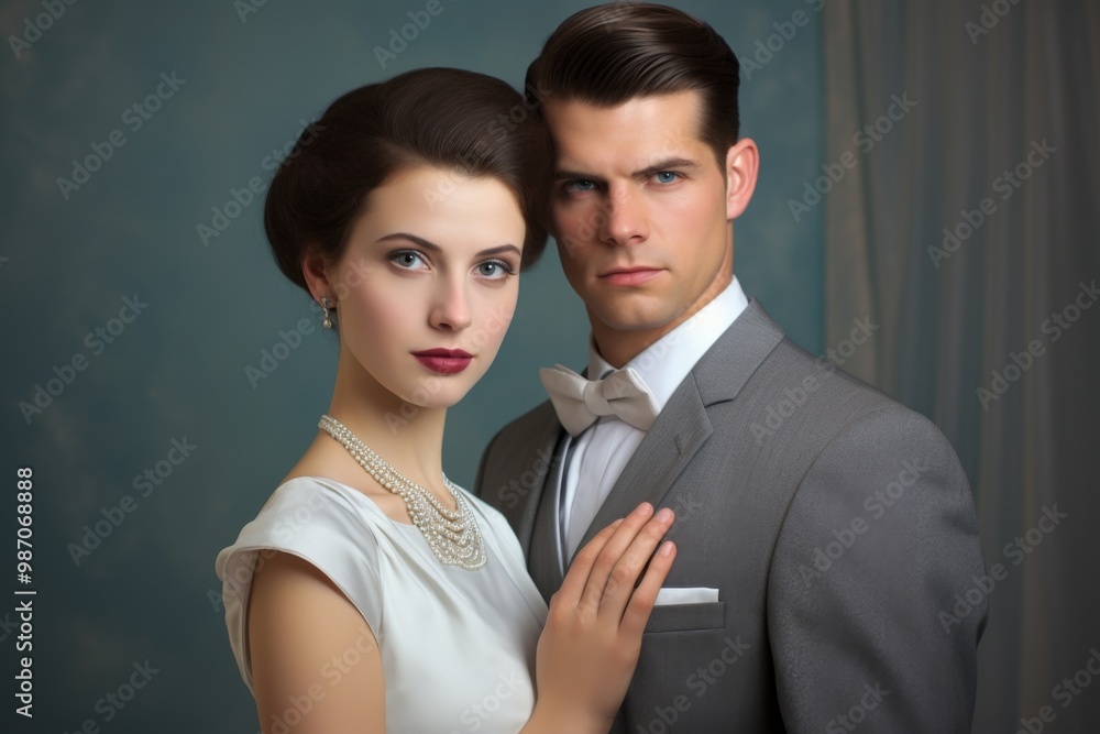 A man and a woman are posing for a picture A man and a woman are posing for a picture