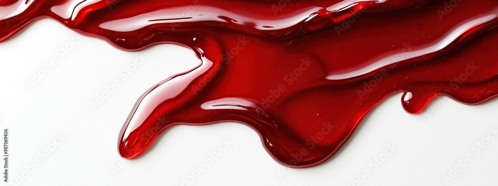 Top view of fresh red syrup spilled isolated on white background Top view of fresh red syrup spilled isolated on white background