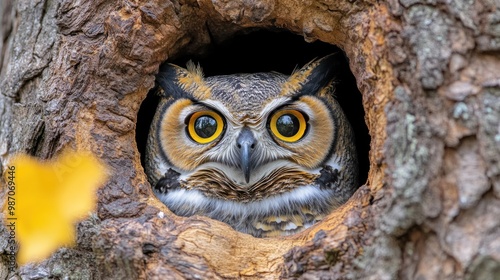 Great Horned Owl in a Tree Cavity