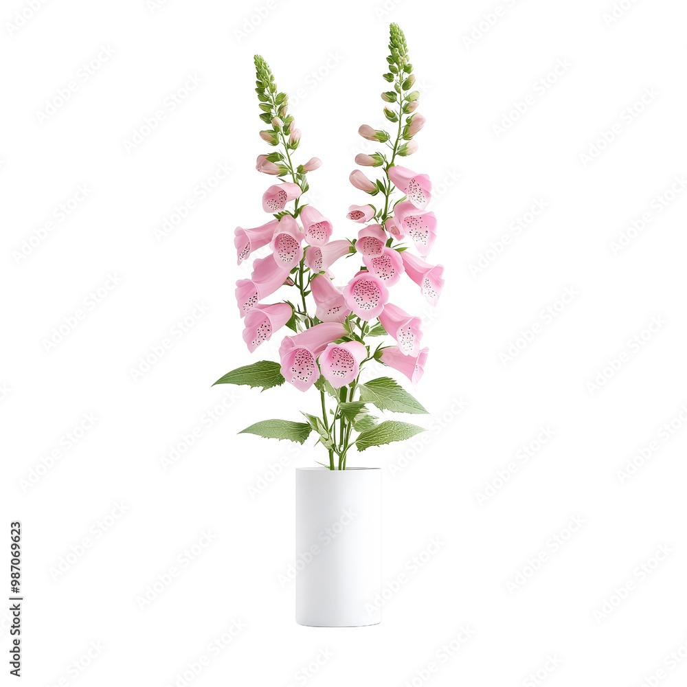 Obraz premium Pink Foxglove Flowers in a White Vase