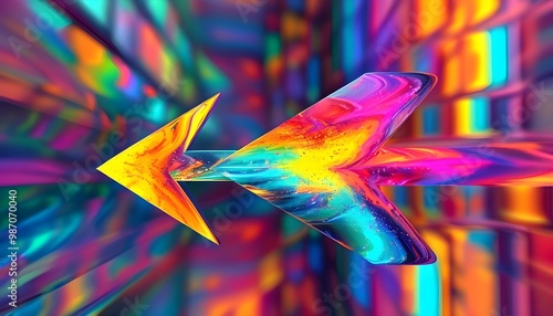 Dynamic Leftward Arrow in Vivid Colors - Abstract Digital Art photo