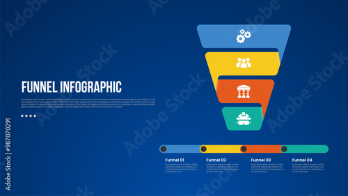 funnel infographic with round commentary discussion box pyramid shape with 4 point with dark style for slide presentation
