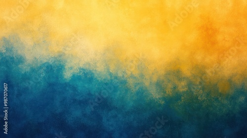 photograph of Abstract blurred gradient background with a grainy texture, featuring a smooth transition from yellow to blue