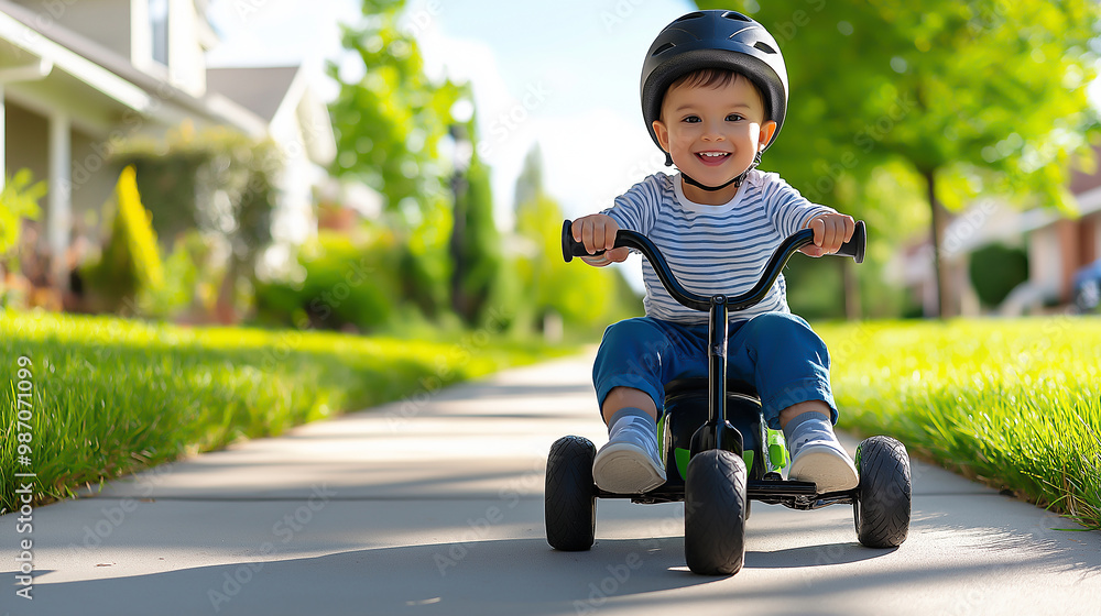 a child riding a tricycle on a sunny sidewalk a child riding a tricycle on a sunny sidewalk