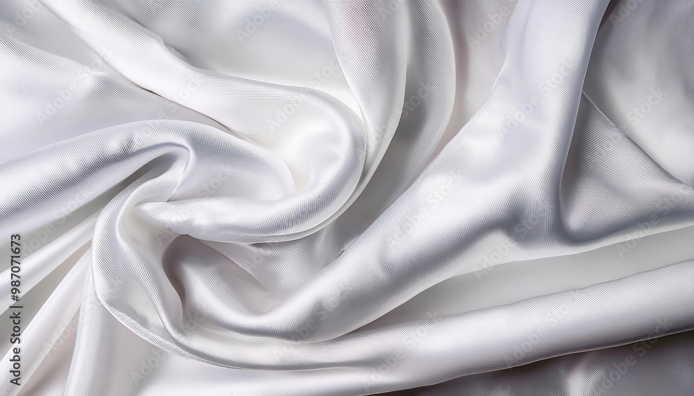 Obraz premium Luxurious White Silk Fabric Draped Elegantly with Smooth, Shimmering Texture, Highlighting the Soft and Glossy Folds in High Definition Close-up View