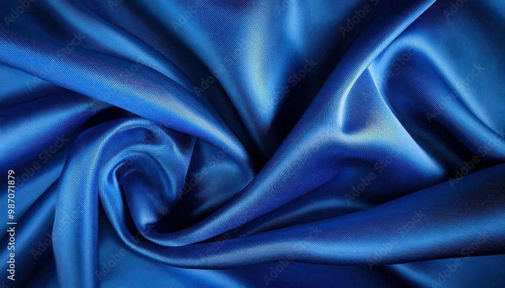 Obraz premium Luxurious Flowing Blue Satin Fabric with Soft Ripples and Shimmering Highlights. Close-Up of Silky Texture Illuminated by Gentle Light for Elegant Background or Design Inspiration