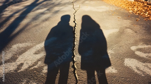 Fractured Paths Couple s Shadows Separated by a Crack in the Pavement Symbolizing the Distance and Disconnection in Their Relationship