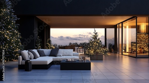 Modern Christmas Terrace with Sleek Furniture