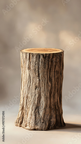 Natural tree stump with wooden rings