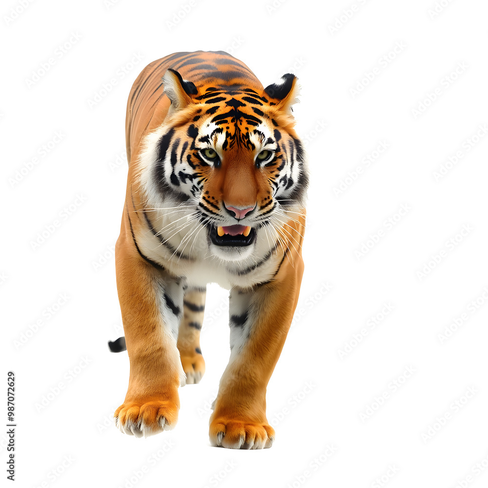 Fototapeta premium a big tiger standing isolated on white background