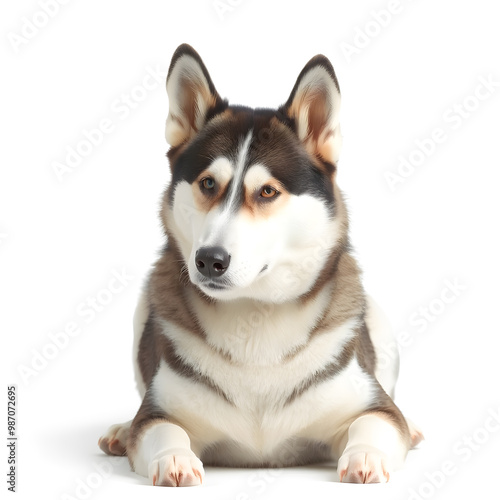 Siberian Husky dog isolated on white background. Front view.