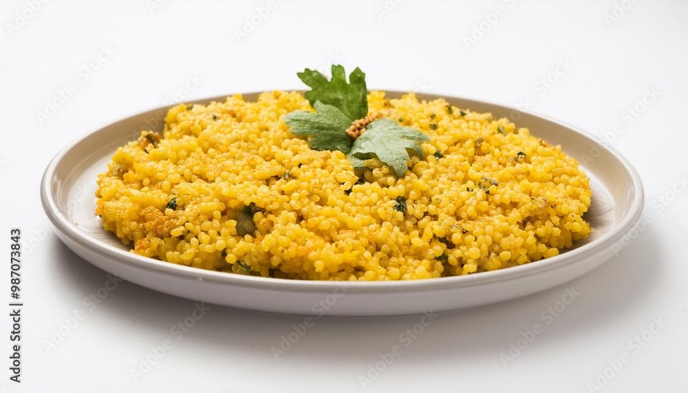 Spanish Food, Migas on white background isolated. Spanish Food, Migas on white background isolated.