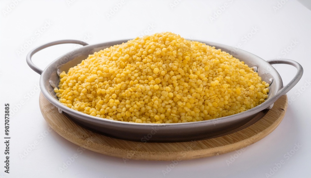 Spanish Food, Migas on white background isolated. Spanish Food, Migas on white background isolated.