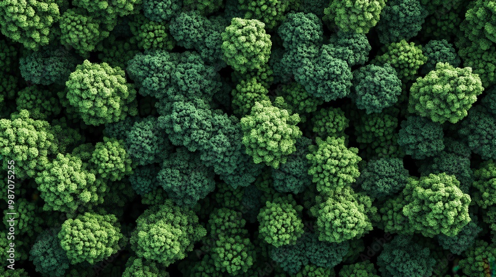 Aerial view of lush green broccoli florets, showcasing vibrant colors and textures, perfect for health and organic food themes.