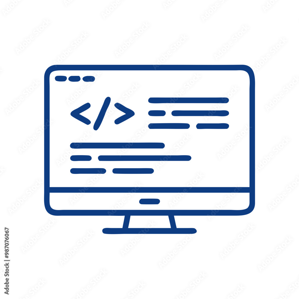 Coding screen icon in minimalist style and blue color, representing programming and software development Coding screen icon in minimalist style and blue color, representing programming and software development