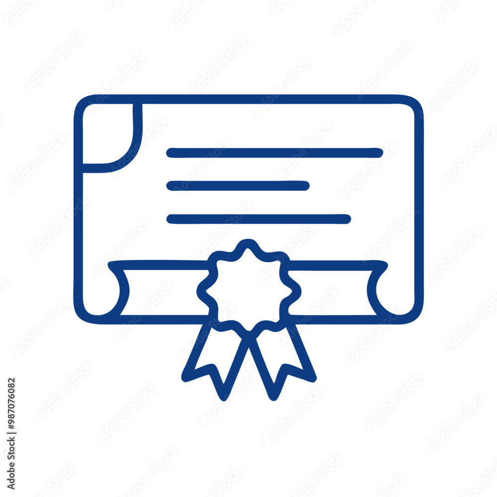 Educational diploma icon in minimalist style and blue color, representing achievement and success Educational diploma icon in minimalist style and blue color, representing achievement and success