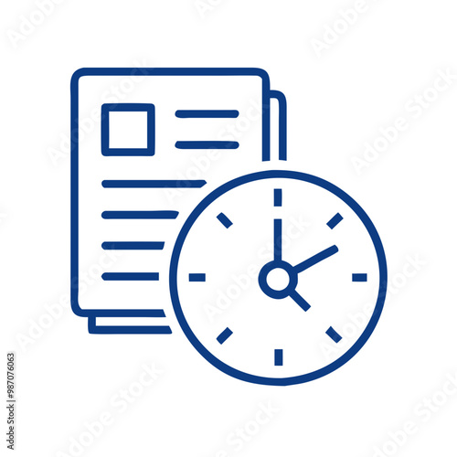  Clock for deadline icon in minimalist style and blue color, representing time management and urgency