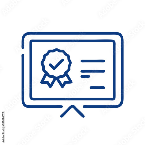 Digital badge icon in minimalist style and blue color, symbolizing achievement and recognition