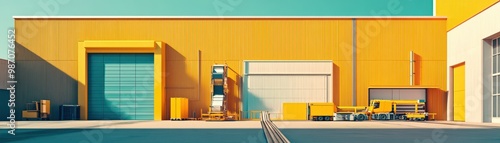 Bright industrial building with colorful storage units and equipment, showcasing a modern operational environment.